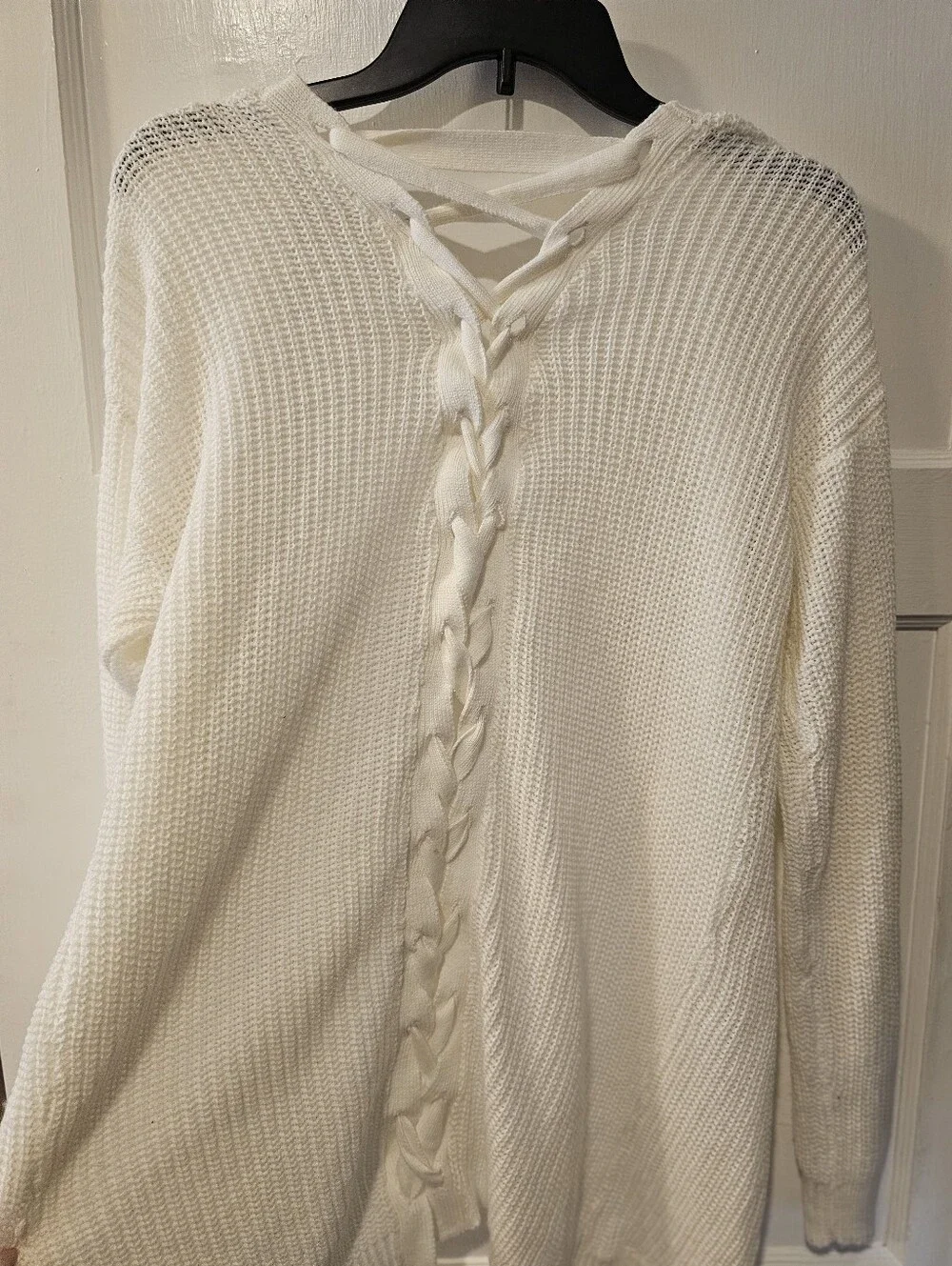 Moral Fiber Ivory Lace-Up Back Knit Cardigan